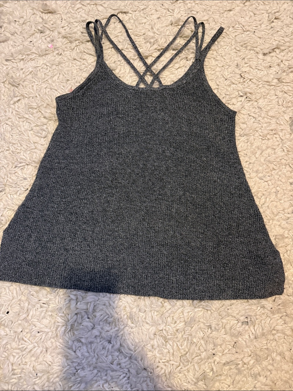 American Eagle Outfitters Knit Charcoal Crisscross Strap Tank